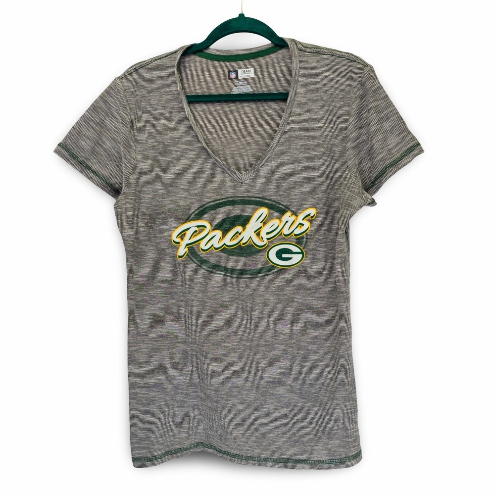 NFL Team Apparel Green Bay Packers V-Neck T-Shirt Womens XL Gray Excellent